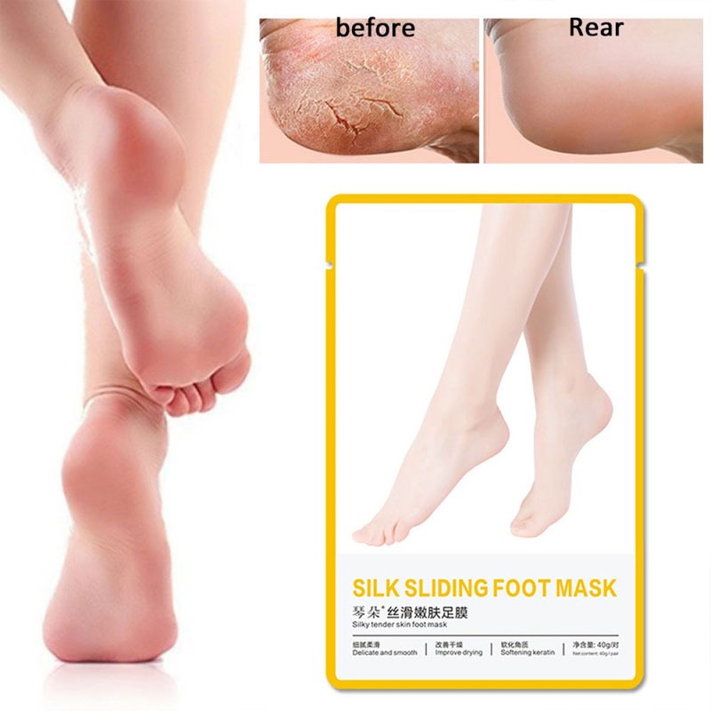 SILK SLIDING FOOT MASK for Dry Cracked Feet Heel Repair for Women - Exfoliating Feet Peeling Mask Skincare Product (Pack of 01)